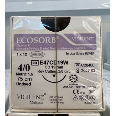 Vigilenz Ecosorb® Undyed USP 4/0 Suture (12pcs)